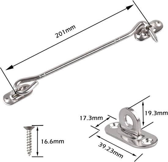 Set van 2 RVS Cabin Hooks 8 inch voor Deuren en Vensters — afbeelding 4