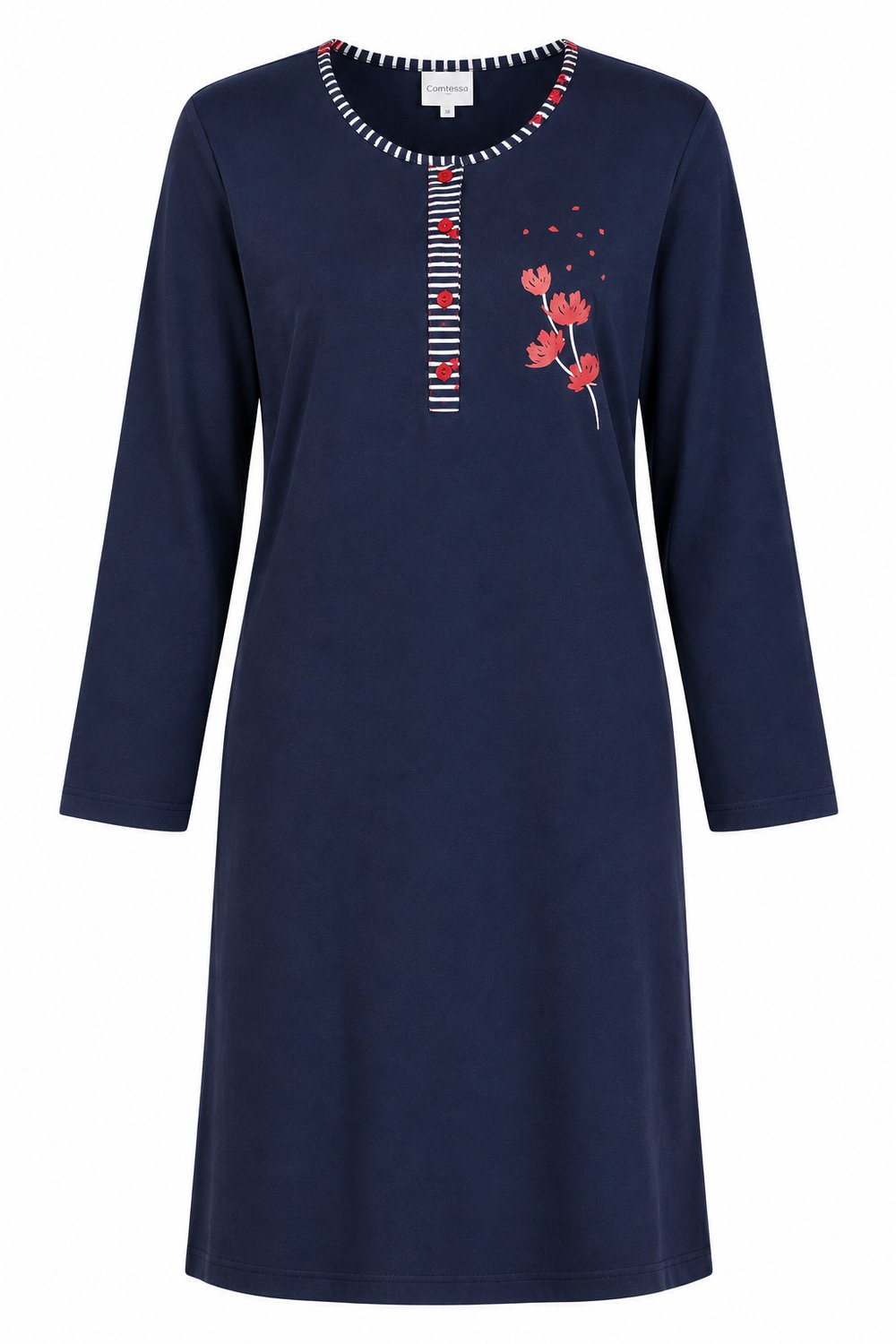 Comtessa Dames - Nachthemd – 100% Katoen – Lange Mouwen – Donkerblauw – 100 cm
