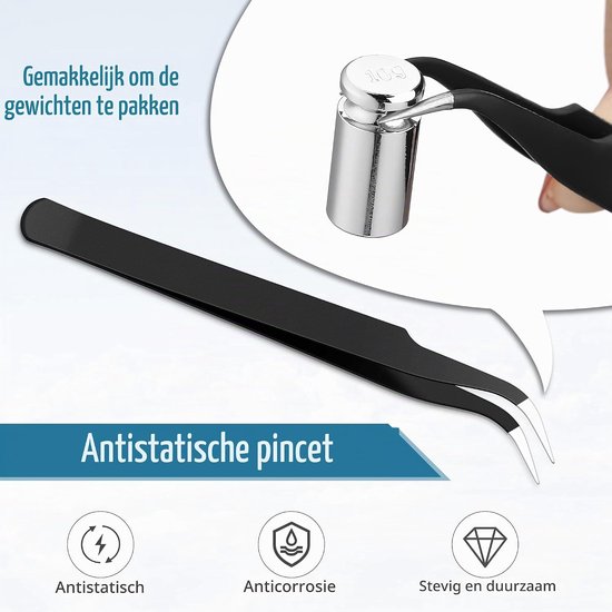 Kalibratiegewicht set 1g 2g 5g 10g 20g - stalen constructie - inclusief pincet - voor digitale weegschaal - ServiceTopper — afbeelding 3