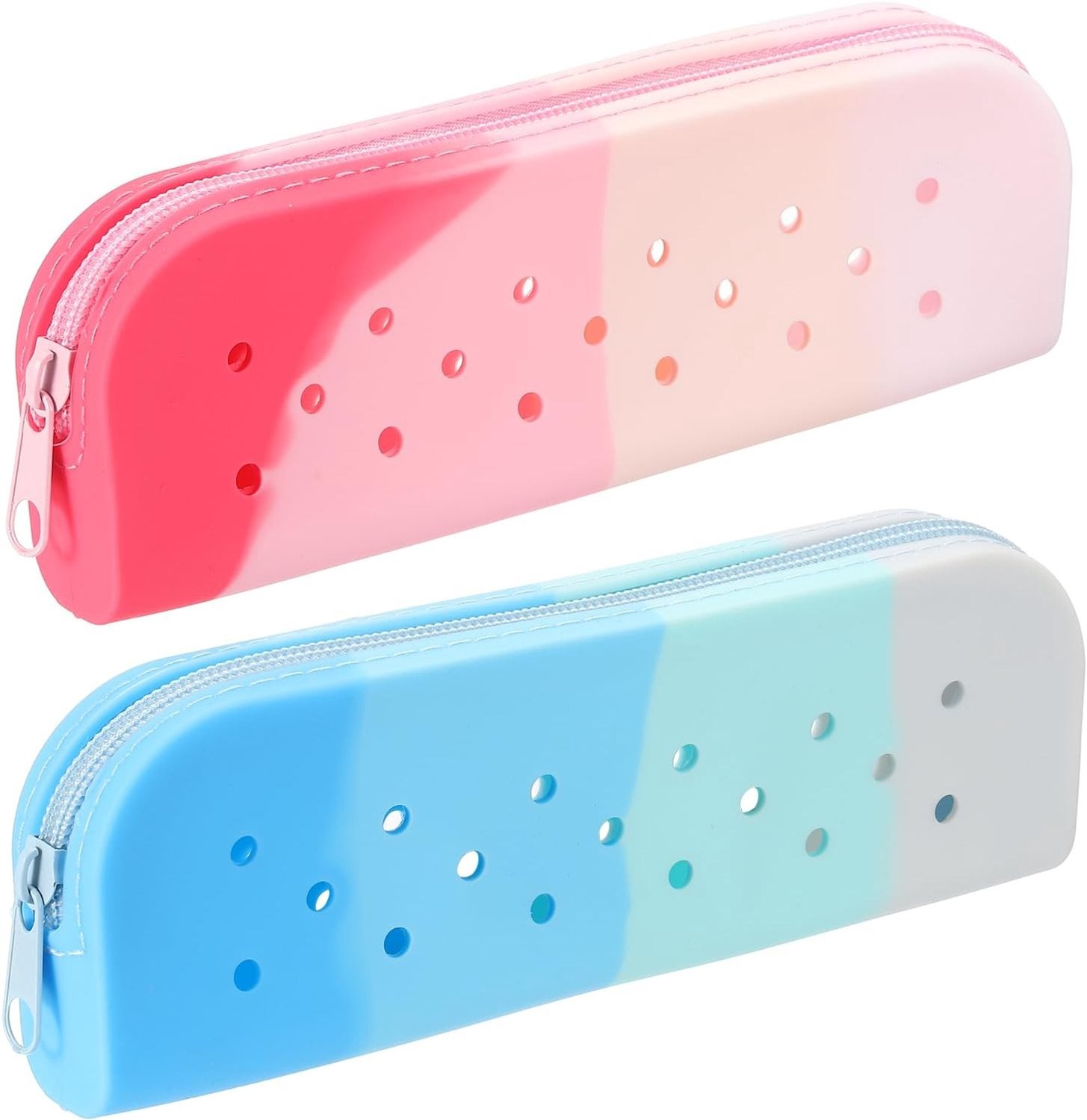 Set van 2 siliconen potloodzakjes, kleine etui met doe-het-zelf gaten voor kantoor, reizen en make-up, kleurverloop blauw en rood, ideaal voor school en organisatie