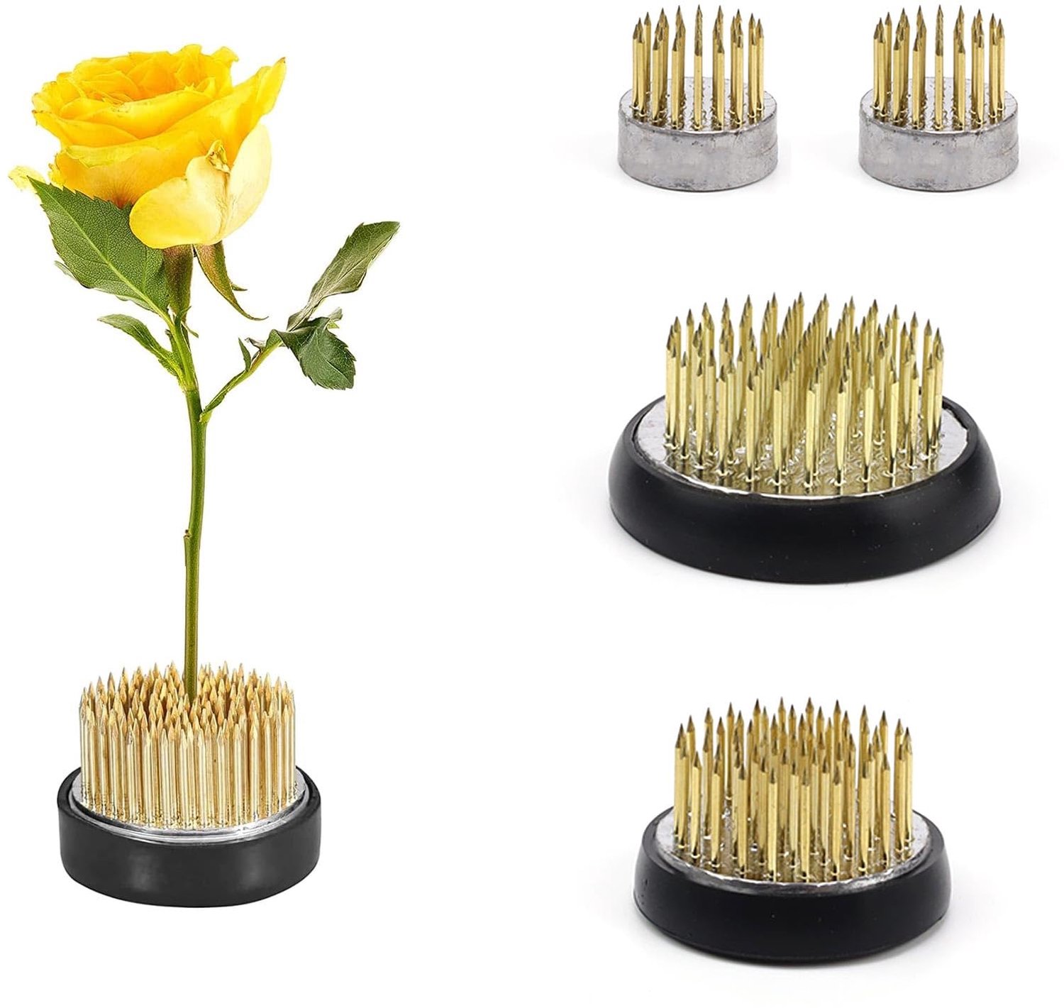 Bloemstuk Gereedschap Roestvrij Stalen Basis - Bloemenarrangement - Antislip Rubberen Ring - 4 Stuks - Versterkte Stalen Naalden - Geschikt voor Thuis en Tuin - Bloemenstandaard