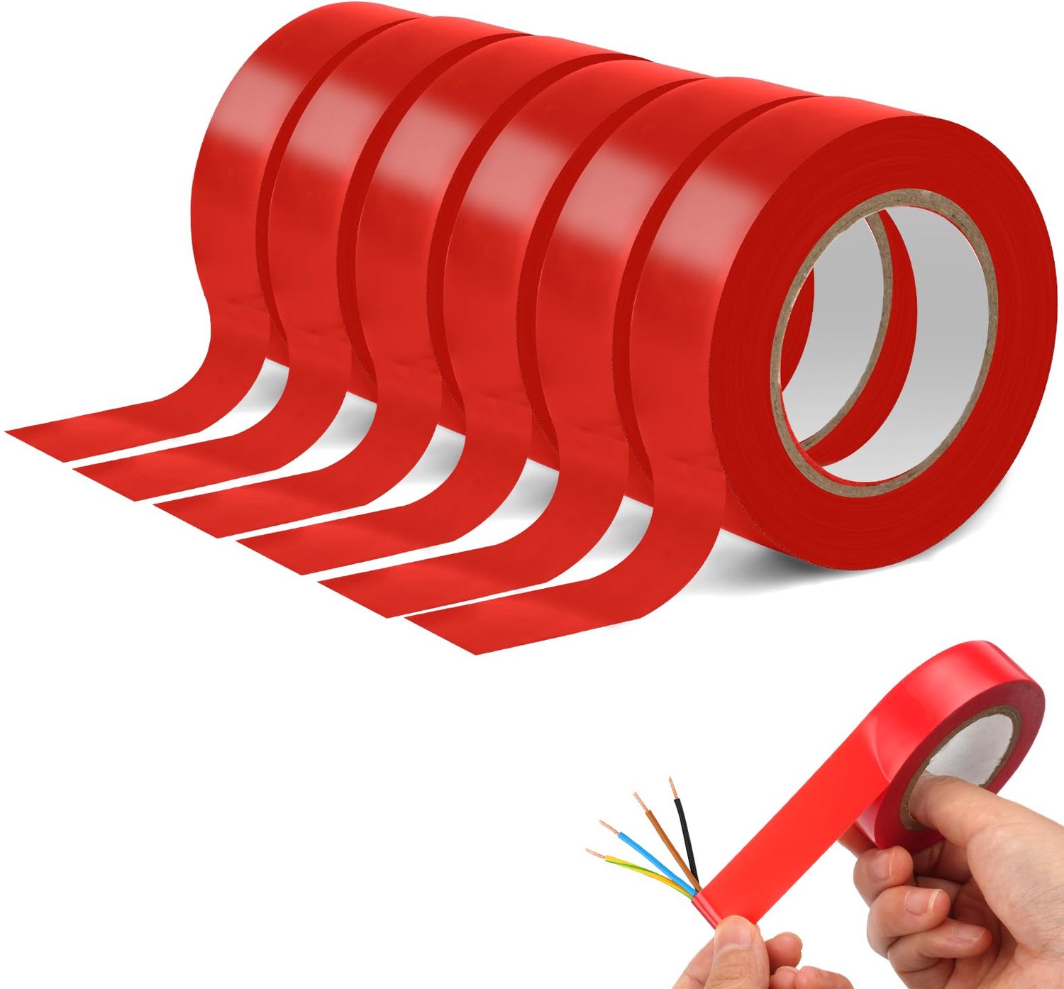 Rood PVC Isolatietape 6 Rollen 19mm x 20m voor Elektrische Toepassingen