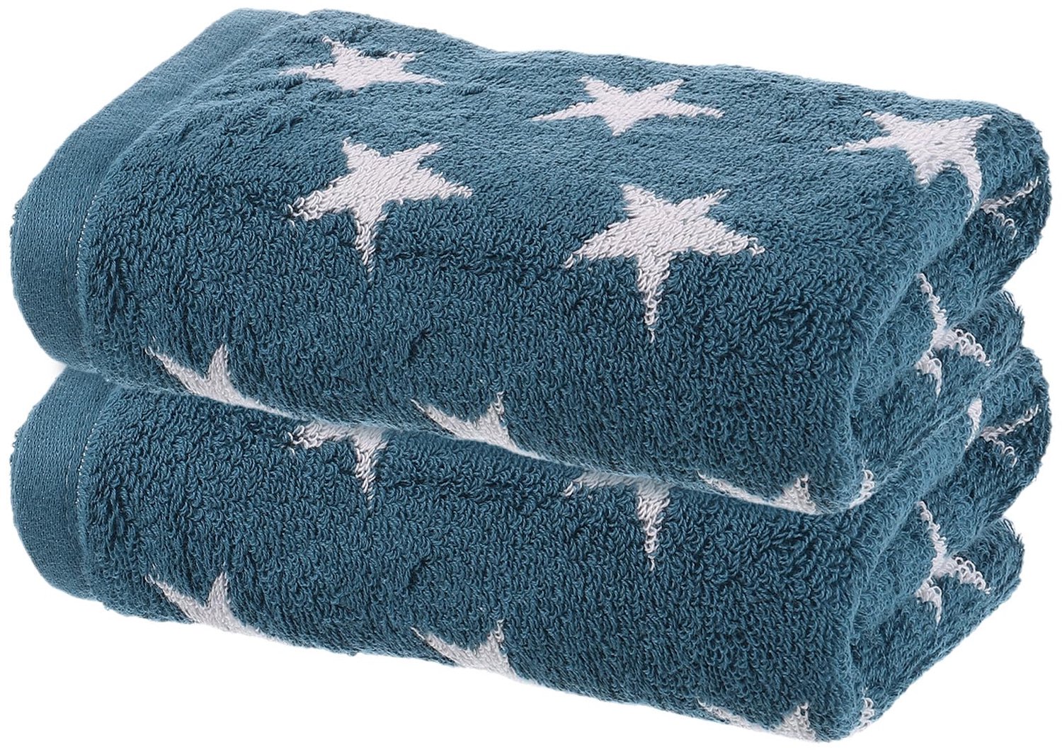 Set van 2 Katoenen Handdoeken 33x74 cm - Zacht en Absorberend - Sterrenpatroon Blauw