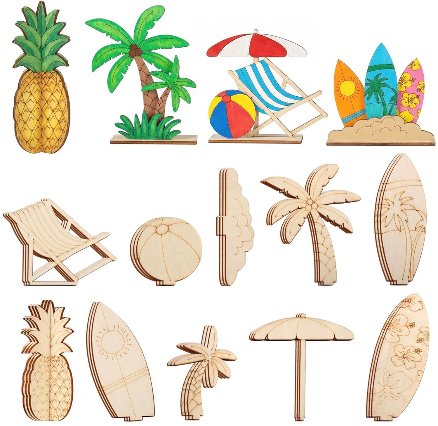 Set van 45 DIY 3D Houten Zomer Craft Shapes voor Schilderen