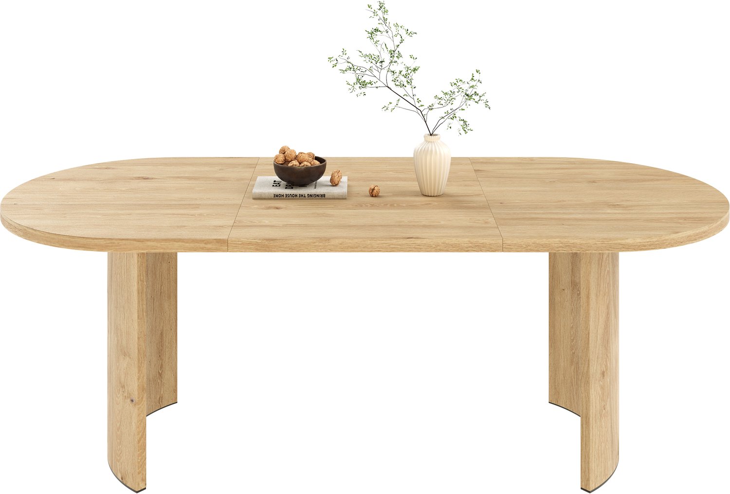 REDOM Eettafel 200 x 90 cm - Afgerond tafelblad en gebogen poten - Eikenkleur Eiken kleur