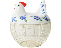 Decoratieve Eiermand met Keramische Kipdeksel en Draadmand