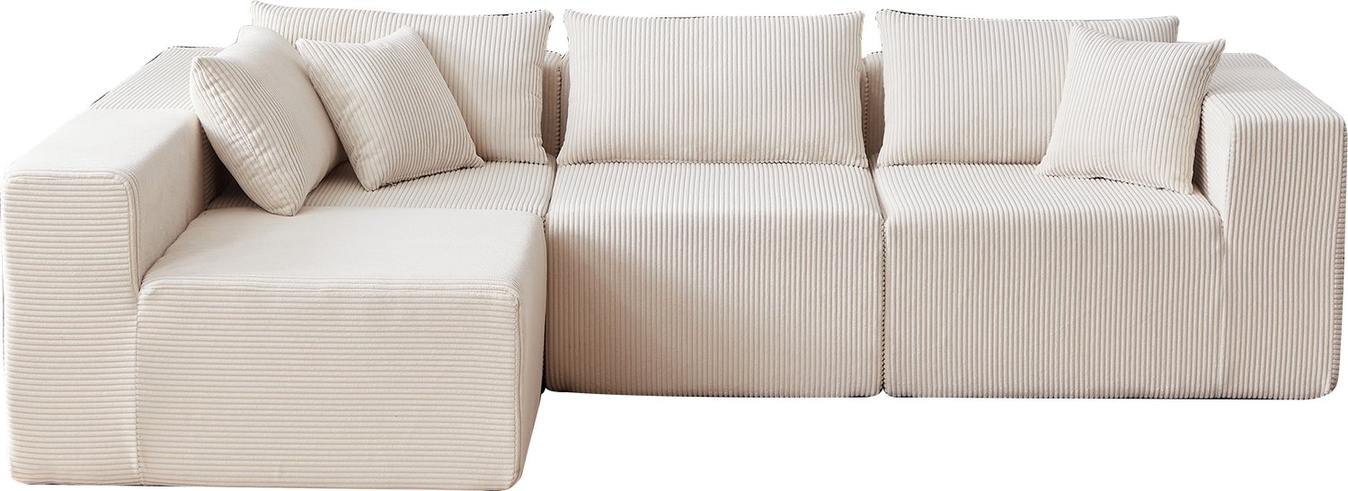 REDOM Modulaire hoekbank 264 x 167 cm - 4 losse delen met ribfluwelen bekleding - Beige