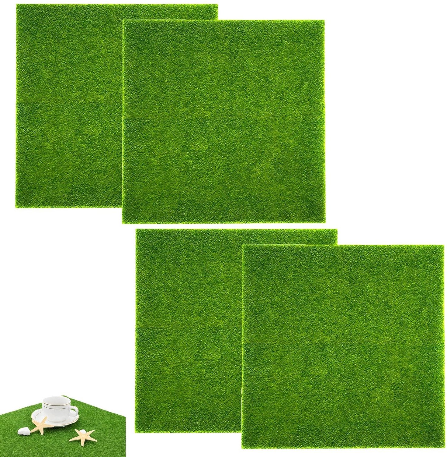 Kunstgras Set van 4 - 15 x 15 cm - Groen