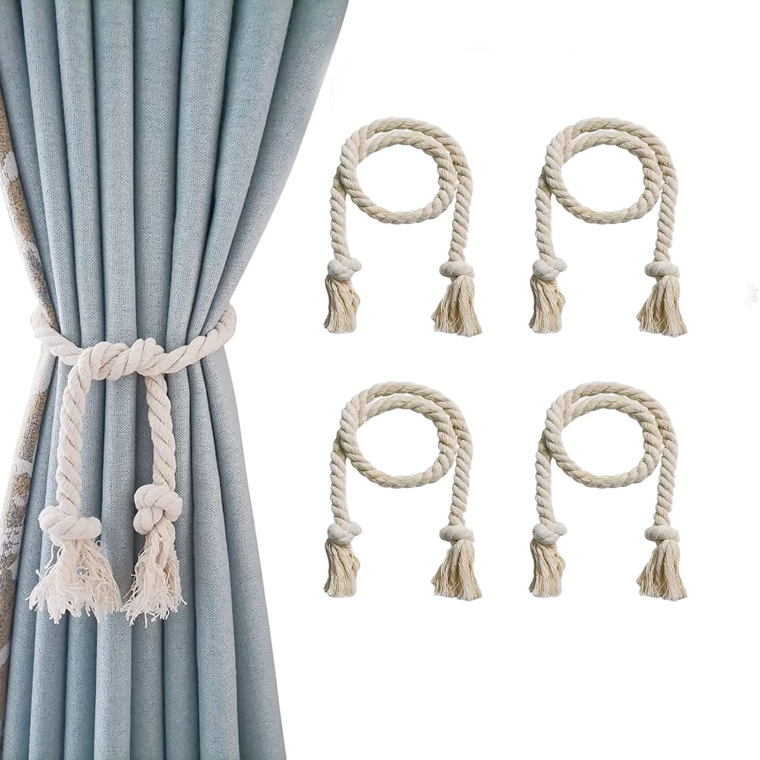 Set van 4 Handgeweven Katoenen Gordijnhouders Beige