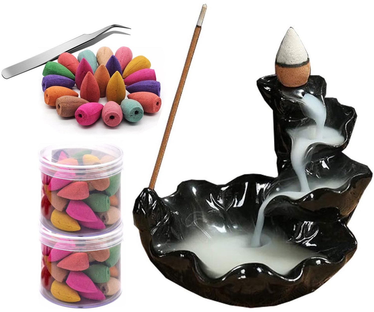Handgemaakte Incense Burner met Achterwaartse Flow en 80 Stuks Cones
