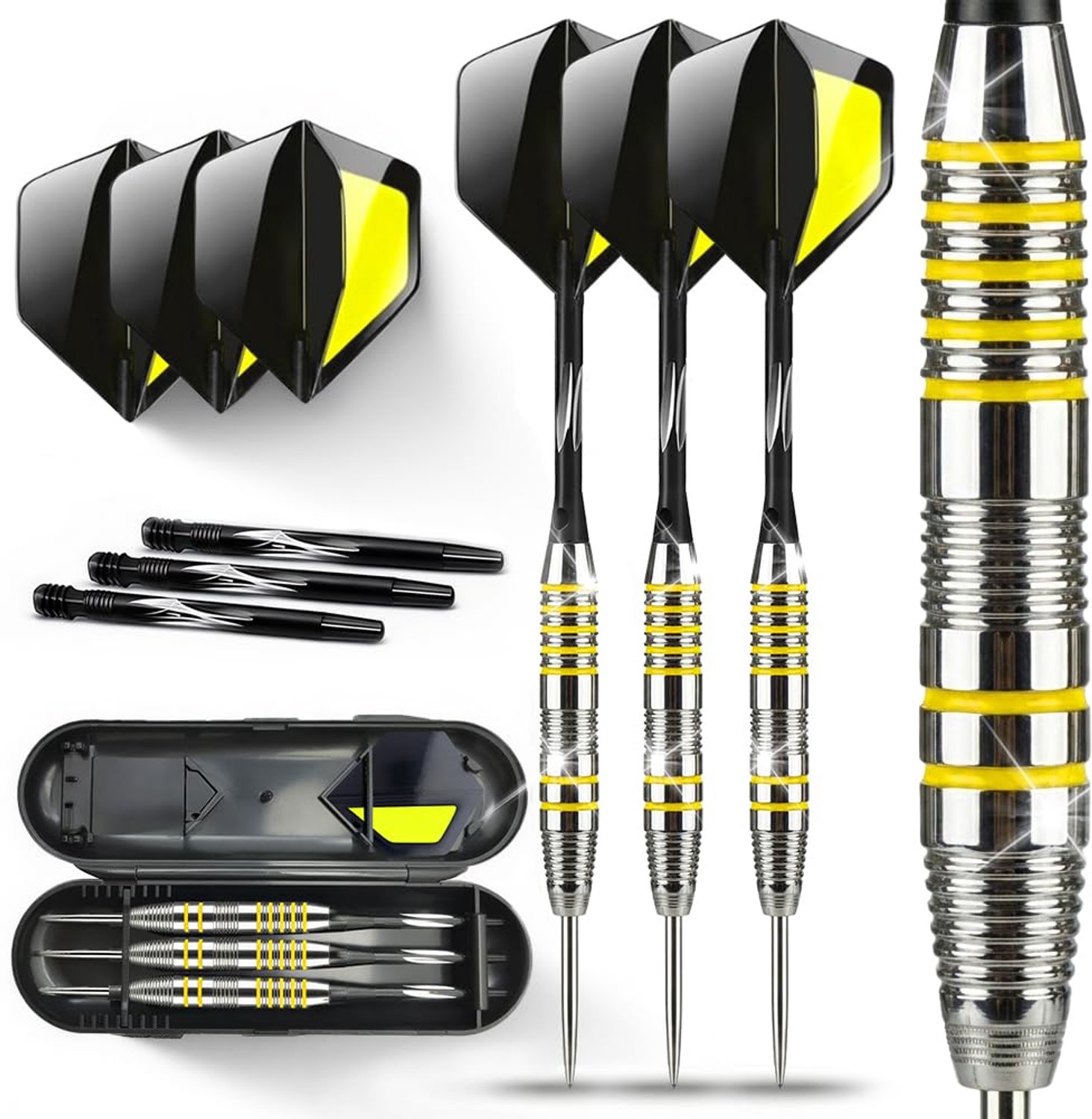 Dartset Professionele Stalen Tip - Afneembare Flights - Demonteerbare Darts - 2BA Schroefdraad - Opbergdoos - Hoogwaardige ABS-Flights - Steeldarts