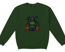 Gamer Sweater – Pixel Art Heksen Karakter met Gamecontroller – Halloween Outfit – Unisex Sweater voor Dames & Heren – Origineel Cadeau