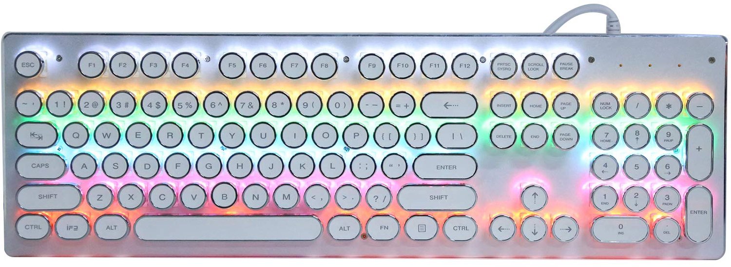 Mechanisch Toetsenbord Ergonomisch Ontwerp - Retro Gaming Toetsenbord - 104 Toetsen - Kleurrijk Gemengd Licht - Voor Desktop/Notebook - Duurzaam Toets