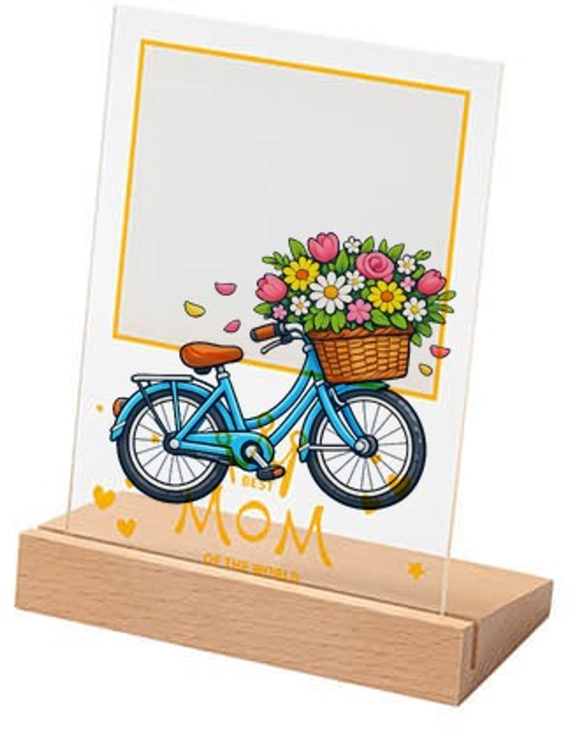 Mr Cadeautjes Glasframe met vaste tekst - design Vintage fiets met bloemenmand | cadeau Wit