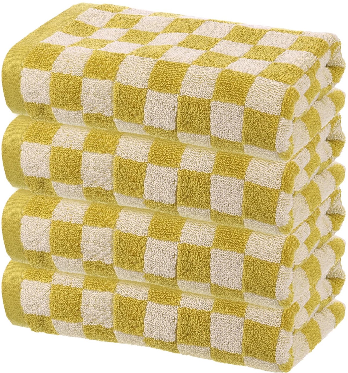 Set van 4 Katoenen Handdoeken 33x74 cm - Zacht en Absorberend - Ruitpatroon Geel