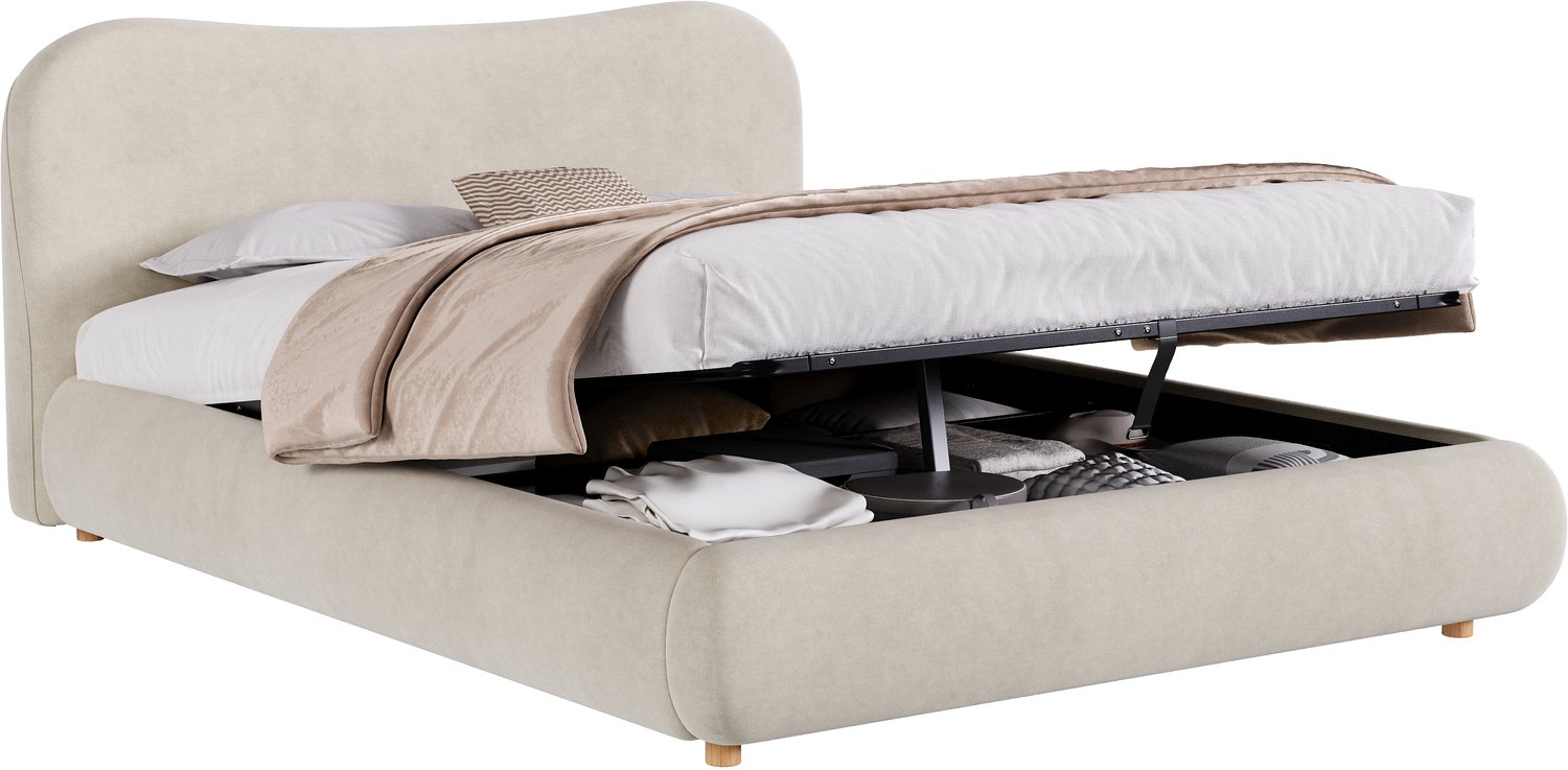 REDOM Gestoffeerd opbergbed 180x200 cm - Hydraulische opbergruimte en lattenbodem - Crème
