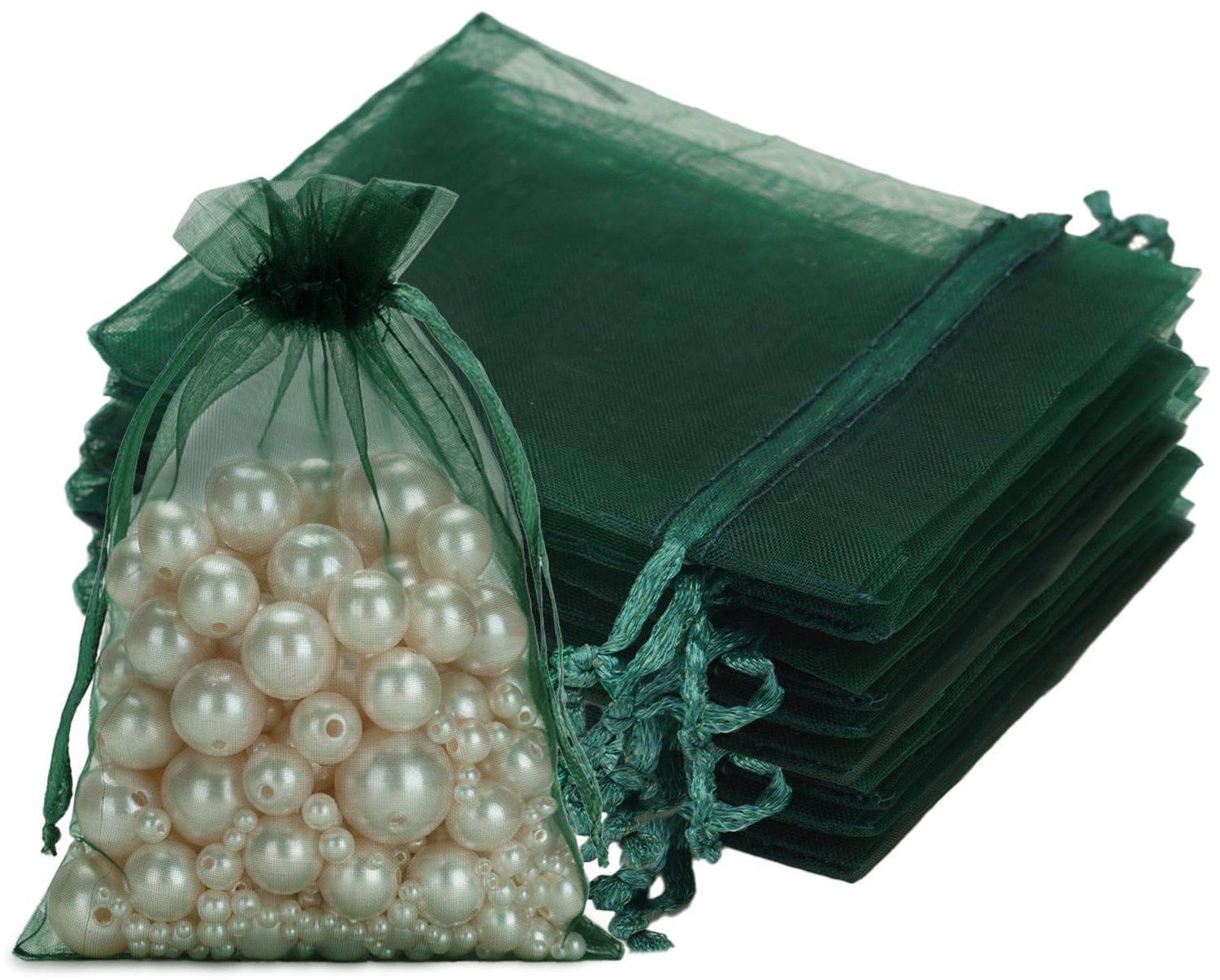 50 Stuks Donkergroene Organza Tassen met Treksluiting