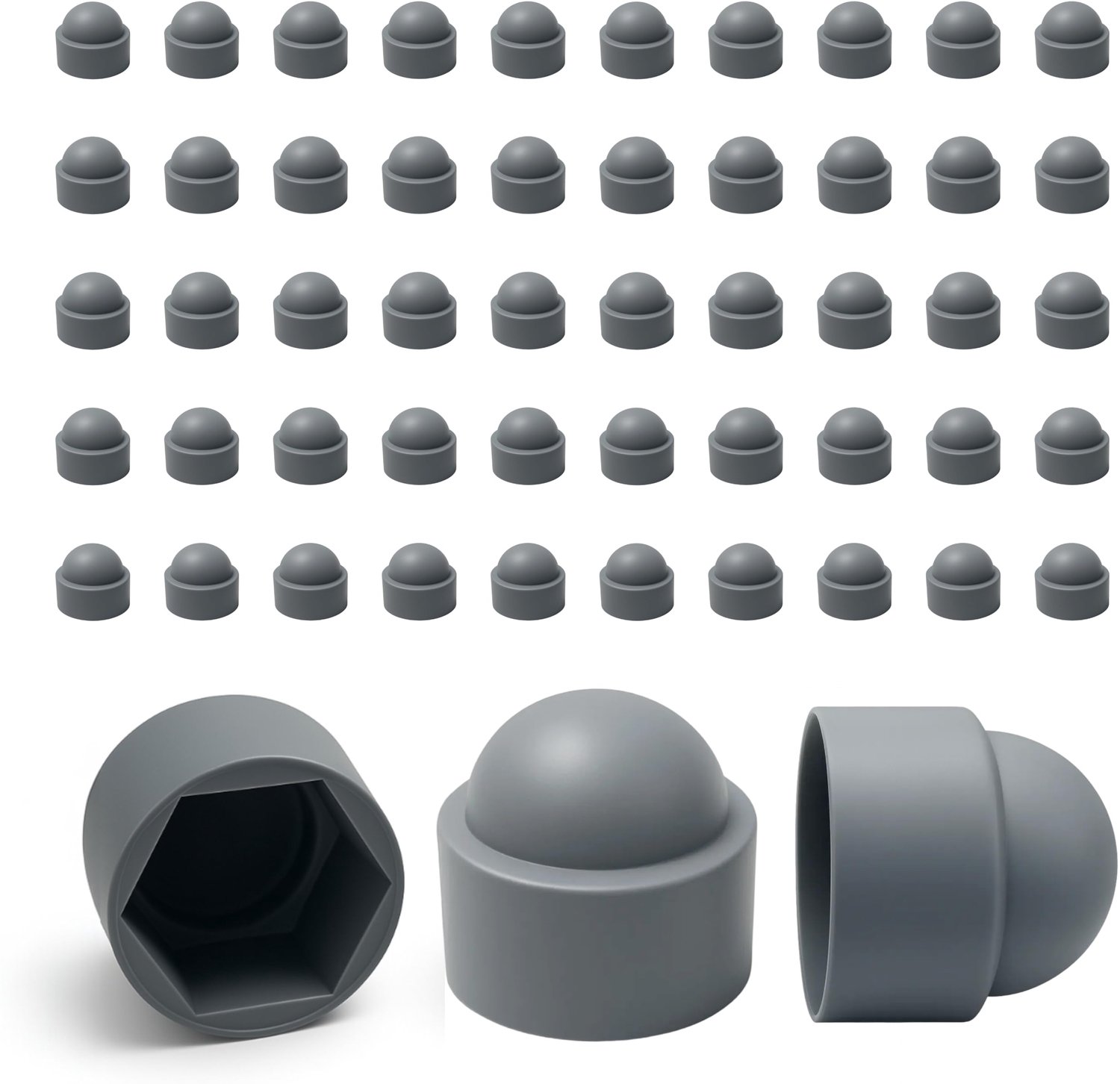 Beschermende doppen voor M12 moeren - 50 stuks - Grijs - Robuust plastic
