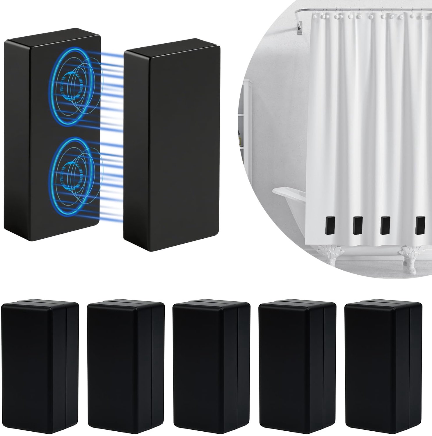 Set van 5 Zwarte Magnetische Douchegordijngewichten