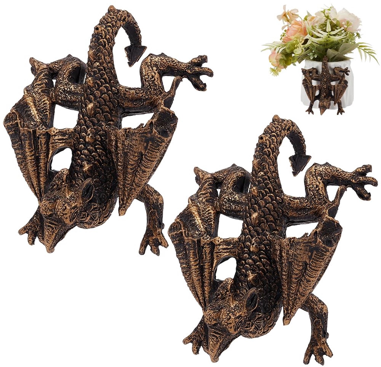 Set van 2 Vintage Draak Beeldjes voor Tuin en Vaas