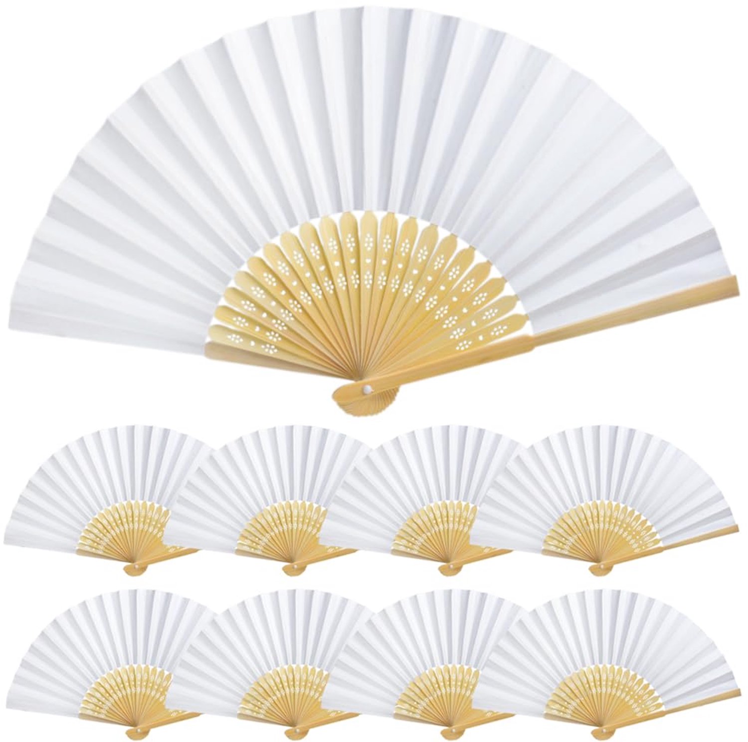 Handwaaier Hoogwaardig - Witte Vouwventilator - Bamboe/Papier - Decoratie - Gastgeschenk - Opvouwbaar 21x37 cm