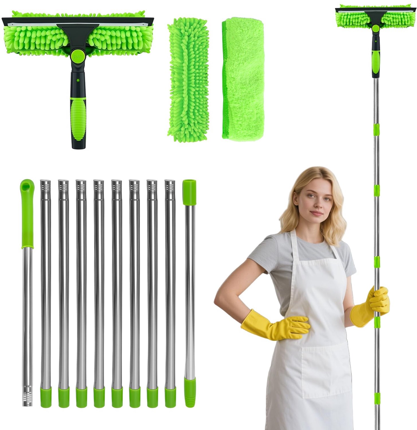 2-in-1 Raamwisser en Duster - Uitschuifbaar tot 4.3m