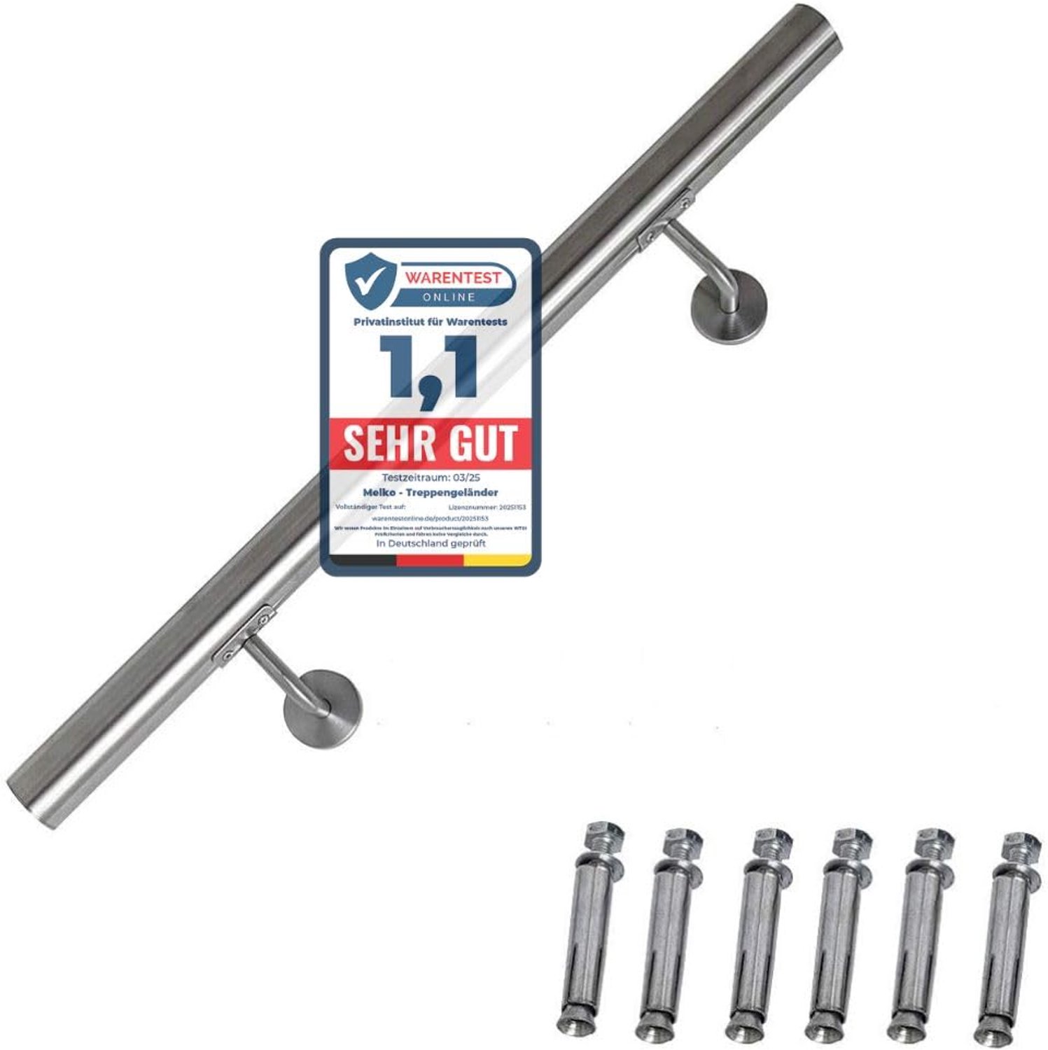 Trapleuning Inclusief Wandsteun en Eindkappen, 200 cm, RVS V2A