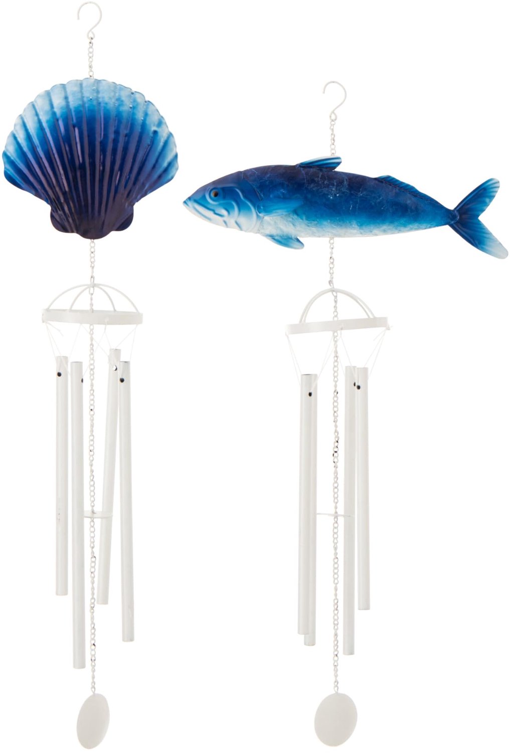 Klokkenspel Vis en Schelp - Metaal - Blauw/Wit - 2 stuks