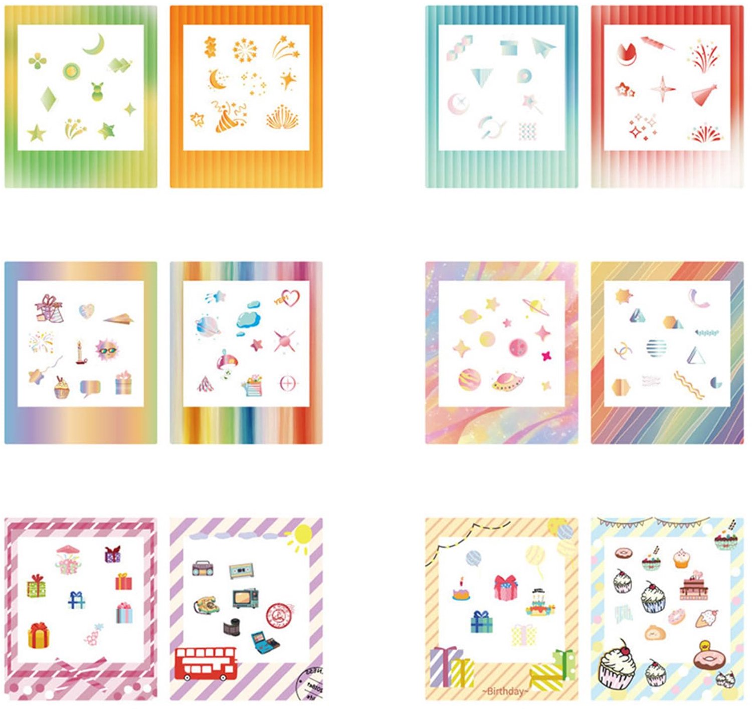 Set van 12 Vierkante Filmrand Stickers voor Instant Camera
