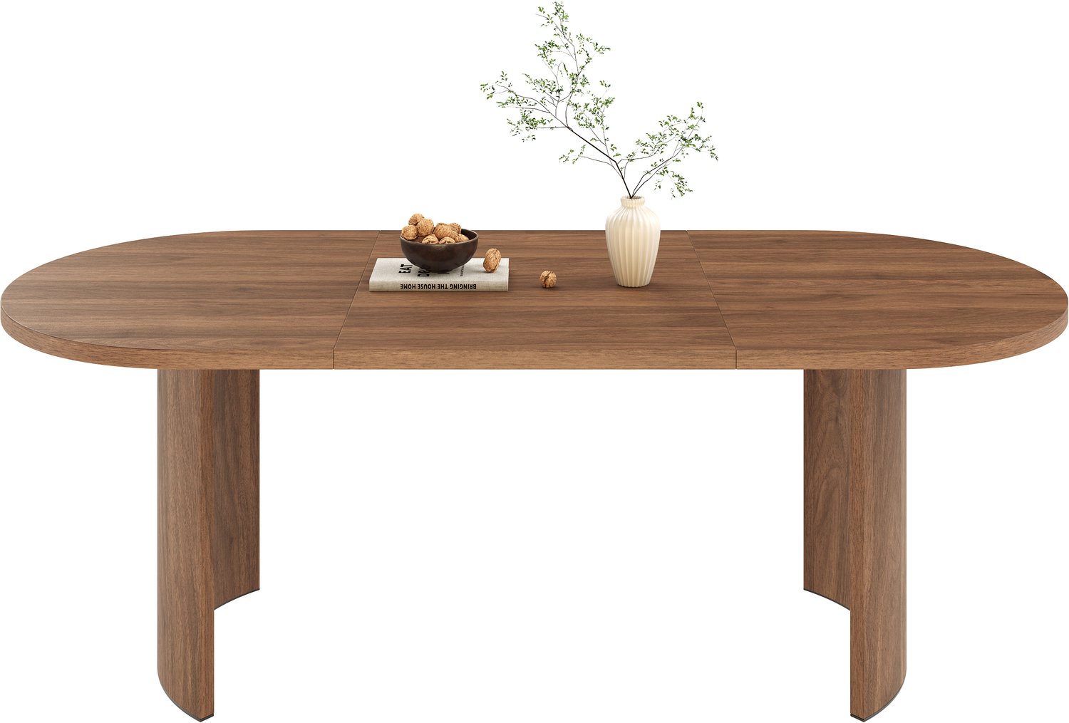 REDOM Eettafel 200x90 cm - Afgerond tafelblad en gebogen poten - MDF - Walnoot