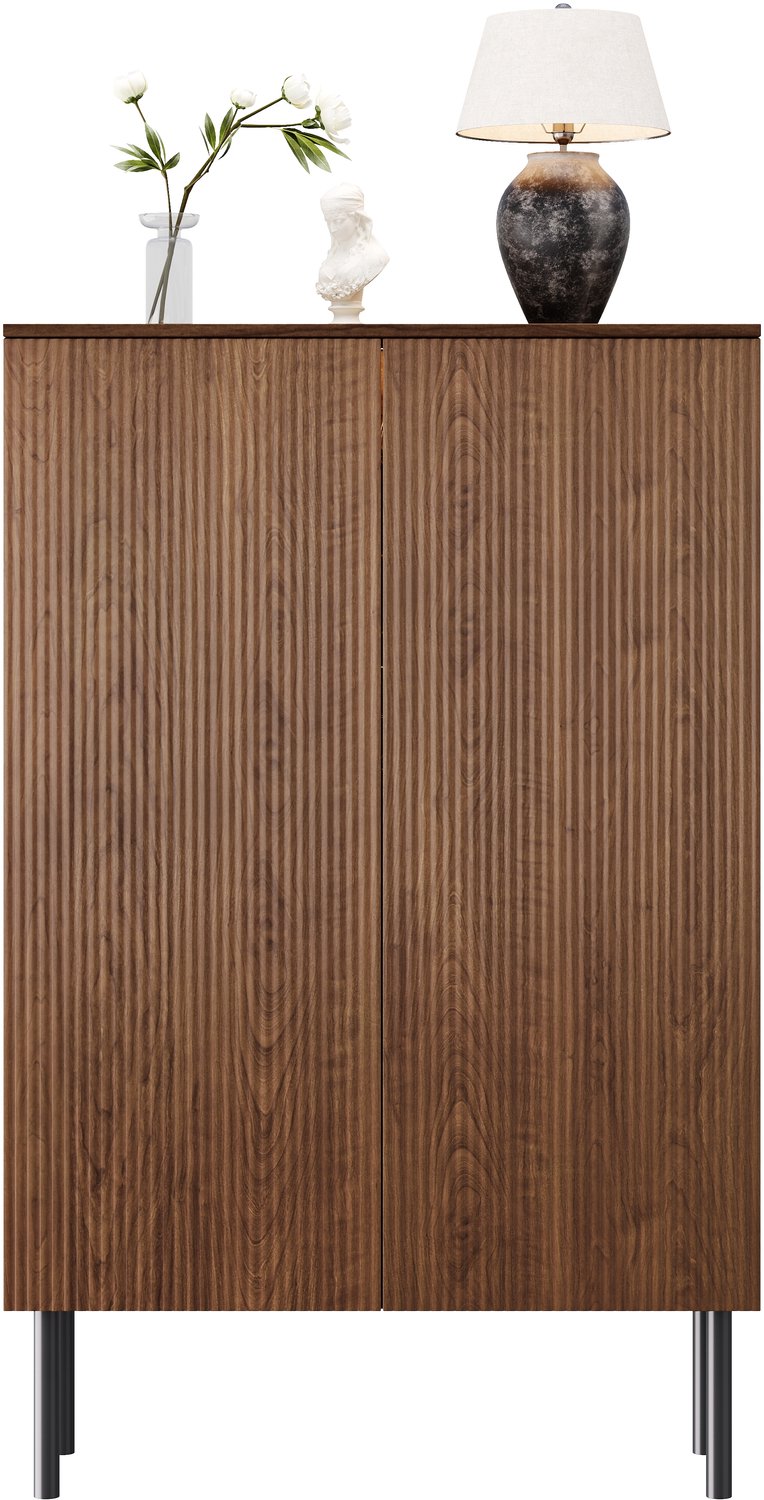 REDOM Vitrinekast 80 x 35 x 145 cm - LED-verlichting, spiegelachterwand en glazen plank - Bruin