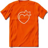 Sleepy Cat - Katten T-Shirt Kleding Cadeau | Dames - Heren - Unisex | Kat / Dieren shirt | Grappig Verjaardag kado | Tshirt Met Print | - Oranje - S