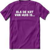 Als De Kat Van Huis Is - Katten T-Shirt Kleding Cadeau | Dames - Heren - Unisex | Kat / Dieren shirt | Grappig Verjaardag kado | Tshirt Met Print | - Paars - XL