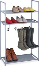 Relaxdays schoenenrek laarzen - open schoenenkast hal - schoenen organizer met 3 etages - grijs