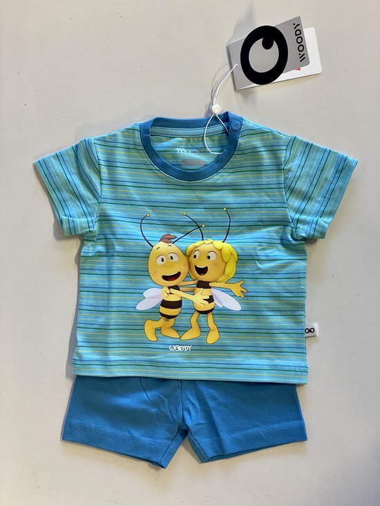 Woody pyjama baby unisex - blauw fijn gestreept - Maya de Bij - 221-3-CPD-Z/928