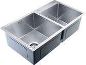 Manzibo Dubbele Spoelbak - Gootsteen - Wasbak - Keuken - Afvoer - RVS - Incl. Bevestigingsmaterialen - 78 x 43 CM - Zilver