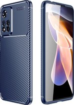 Xiaomi Redmi Note 11 Pro Plus Hoesje - Mobigear - Carbon Fiber Serie - TPU Backcover - Blauw - Hoesje Geschikt Voor Xiaomi Redmi Note 11 Pro Plus