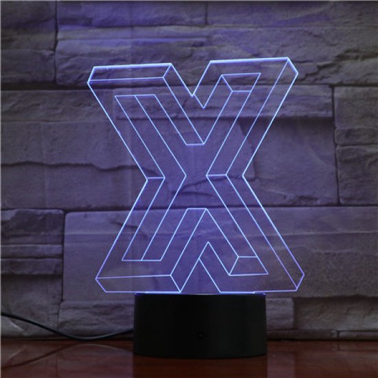 3D Led Lamp Met Gravering - RGB 7 Kleuren - Letter X
