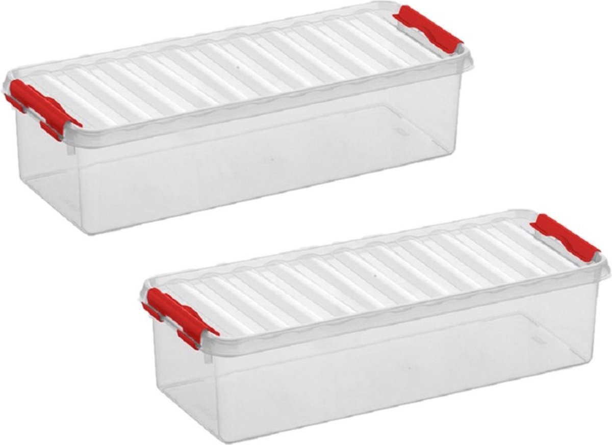 3x stuks opberg box/opbergdoos 3.5 liter 38.5 x 14 x 9.2 cm - Opslagbox - Opbergbak kunststof transparant/rood