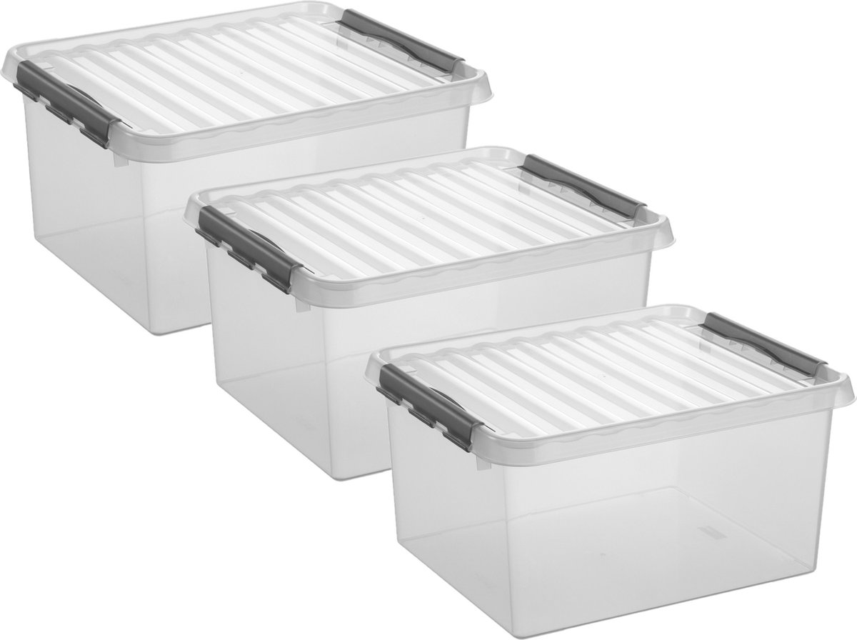 Sunware 4x stuks sunware q-line opberg box/opbergdoos - 36 liter - 50 x 40 x 26 cm - kunststof - opslagbox - transparant/zilver Lichtgrijs