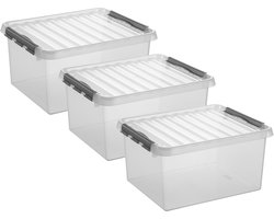 4x stuks sunware q-line opberg box/opbergdoos - 36 liter - 50 x 40 x 26 cm - kunststof - opslagbox - transparant/zilver