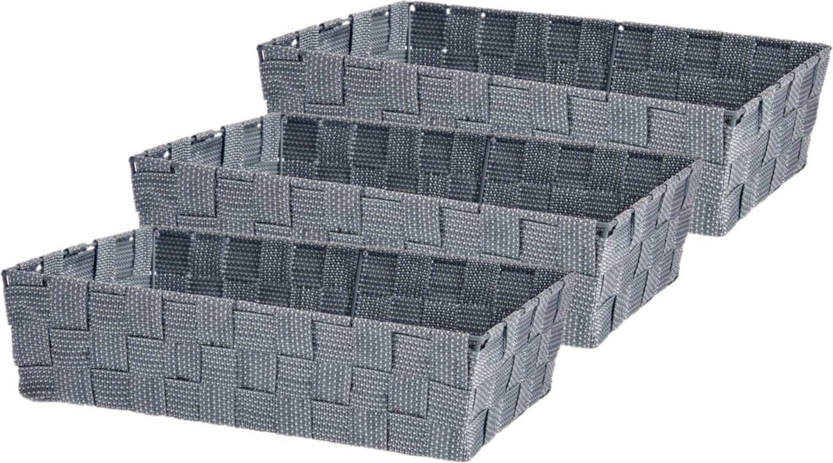 Kast/badkamer opbergmandjes - Set van 3x stuks - zilvergrijs - 34 x 21 x 8,5 cm - 10 liter - opbergmandjes