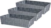 Set van 3x stuks kast/badkamer opbergmandjes zilvergrijs 34 x 21 x 8,5 cm - Kastmandjes/lade vakverdelers - Gevlochten stof met frame