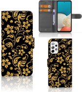 Telefoonhoesje Samsung Galaxy A73 5G Bookcase Cadeau voor Oma Gouden Bloemen