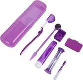 Set orthodontique 8 pièces - Brosse à dents, brosse interdentaire, fil dentaire, miroir, sablier, brosse à dents pliable - Violet
