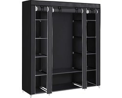 SONGMICS Garderobe – 150 x 45 x 175 cm – Kledingkast – opvouwbare garderobekast – 6 leggedeeltes – kledingstang inbegrepen – Kast met waterdichte hoes – Smalle opbergkast – Kleding ophangen tot 15 kg – Zwart
