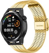 Stalen Smartwatch bandje - Geschikt voor Strap-it Huawei Watch GT Runner roestvrij stalen band - goud - GT Runner - 22mm - Strap-it Horlogeband / Polsband / Armband