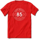 85th Happy Birthday T-shirt | Vintage 1937 Aged to Perfection | 85 jaar verjaardag cadeau | Grappig feest shirt Heren – Dames – Unisex kleding | - Rood - M