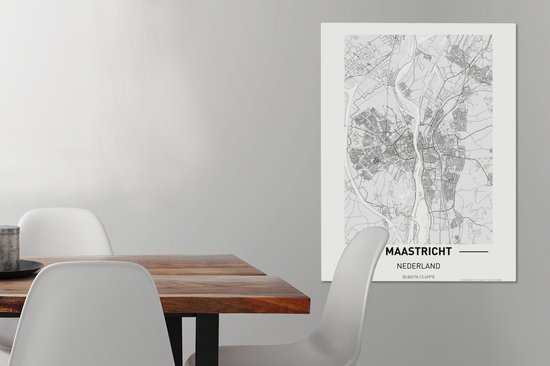 Carte Peinture sur Toile - Maastricht - Zwart - Wit - 60x80 cm - Décoration murale - Plan de la Ville