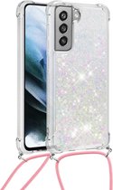 Lunso - Backcover hoes met koord - Samsung Galaxy S21 FE - Glitter Zilver